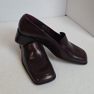 Enzo Angiolini Women Leather Square Toe Block Heel Loafer Size 7.5M Maroon NEW